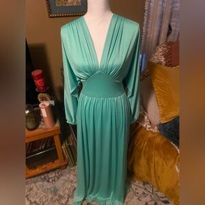 Vintage 70s Ursula of Switzerland Mint Green turquoise long Sleeve Gown